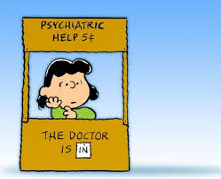 Lucy from Peanuts with "the doctor is in sign" indicating professional help in financial life planning.