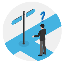 131 Man standing at crossroads of financial paths.