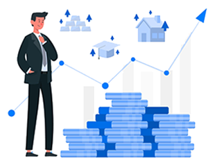 4155944 Man standing in front of graph presentation of a financial plan.